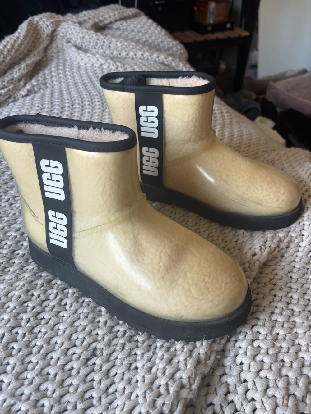 UGG Cream Yellow Waterproof Shearling-Lined Ankle Rain Boots